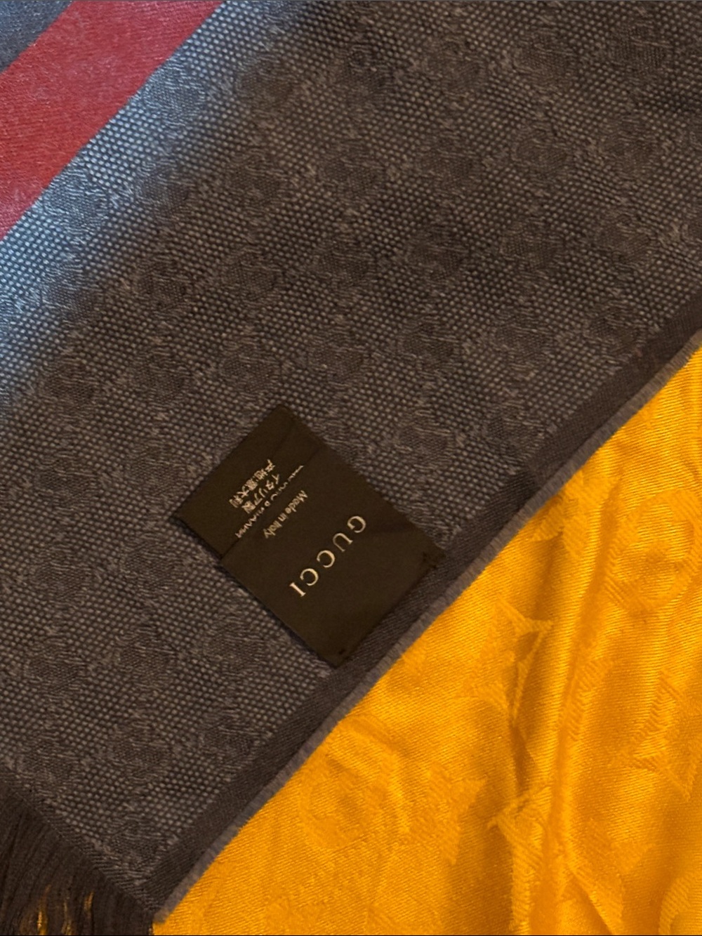 Gucci Wool Silk GG Monogram Web Verbiere Fringe Scarf Navy Blue - Picture 2 of 4